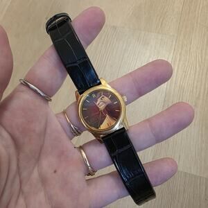 Vintage Disney Black Gold Color Sterling Silver Lion King Simba Analog Watch